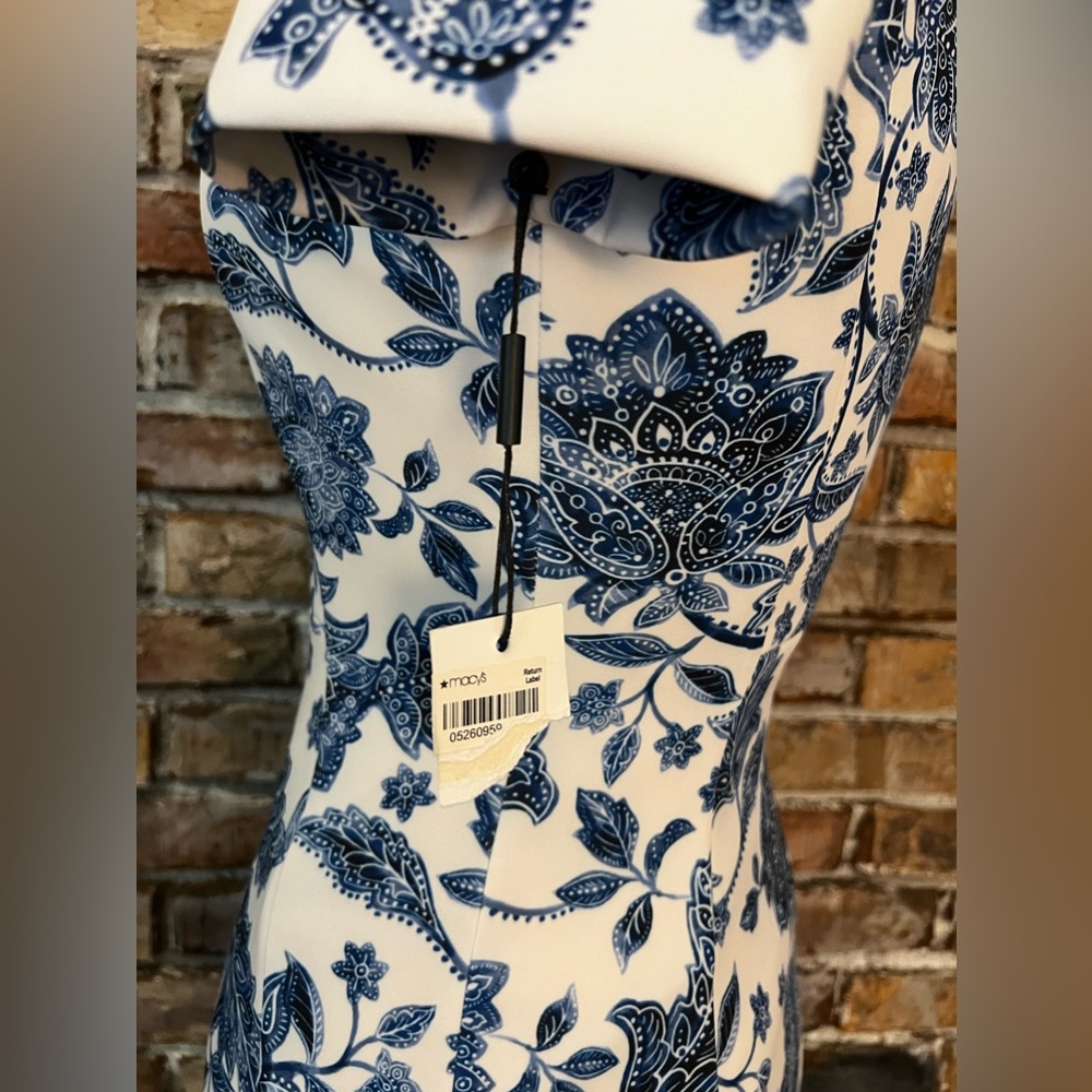 New Calvin Klein Floral Blue & White Mini Sheath Dress - Sz 4 - Picture 6 of 12